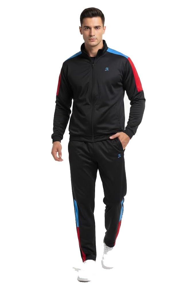 Men’s Black SuperPoly Tracksuit | Full Sleeve Zipper Jacket & Track Pant | Sportswear Gym Wear | Heavy Quality 700g