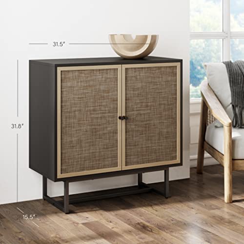 Nathan James Sideboard Buffet Modern Storage, Free Standing Accent Cabinet For Hallway, Entryway Or Living Room, Set Of 2, Black Oak/Cane #TOP3