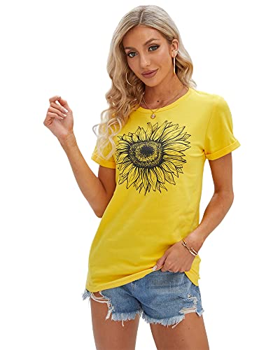 Cicy Bell Women's T Shirts Short Sleeve Tees Sunflower Graphic Loose Summer Tops #TOP1