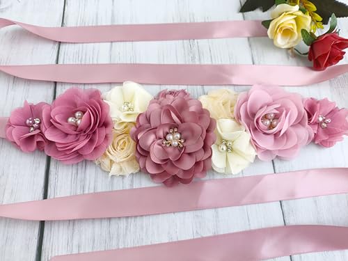 Maternity Flower Sash Belt Dusty Pink,Flower Sash for Babyshower,Dusty Pink Sash Belt for Women Dresses2