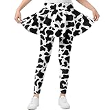 Cndexd Girl's Leggings with Ruffle Skirt 2 in 1 High Waisted Stretchy Ankle Length Skirt Pants for Little Kids Yoga Pants Fashion Cow Print