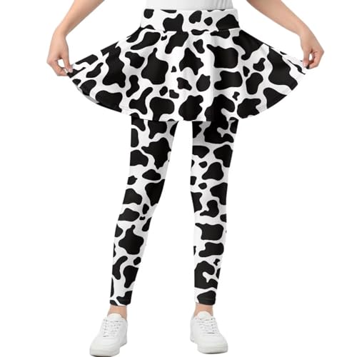 Cndexd Girl's Leggings with Ruffle Skirt 2 in 1 High Waisted Stretchy Ankle Length Skirt Pants for Little Kids Yoga Pants Fashion Cow Print