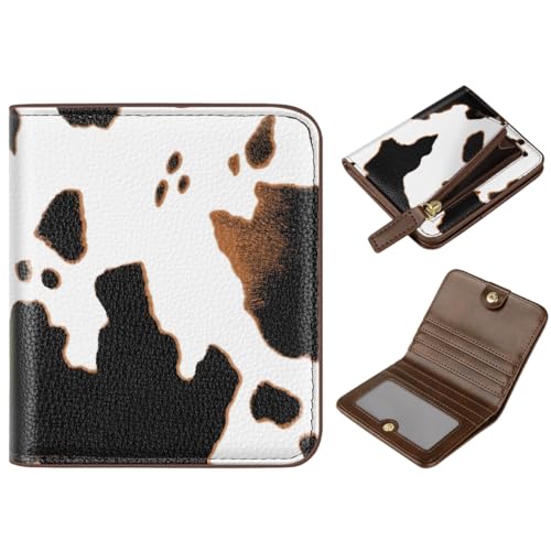 Image of Cow Print Womens Wallet Small Thin Credit Card Holder Mini Purse | Slim Women RFID Blocking Bifold Cow Print Leather Wallets Ladies Pocket Card Holders for Travel & Daily Use