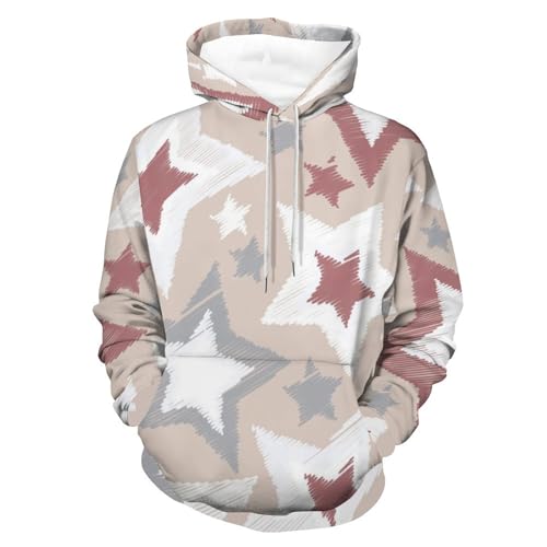 Pull pour homme femme style décontracté sweat à capuche étoiles grises et rouges S