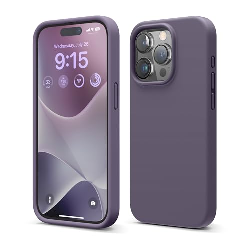 Image of elago Compatible with iPhone 15 Pro Case, Liquid Silicone Case, Full Body Protective Cover, Shockproof, Slim Phone Case, Anti-Scratch Soft Microfiber Lining, 6.1 inch (Deep Lavender)