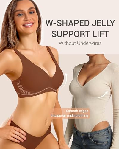 Image of Gailife Deep V Jelly Bras for Women No Underwire Wireless Seamless Push Up Bra Comfort Support Plunge Bralette Full Coverage