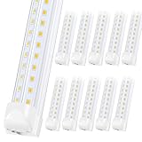 Singteam 10Pack 8Ft LED Shop Light Fixture, 90W Integrated LED Tube Light,10000LM, 6500K, Clear Cover,High Output,Double Row V Shape 270 Degree LED Lighting for Garage Warehouse Workshop Basement