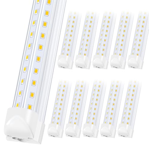 Singteam 10Pack 8Ft LED Shop Light Fixture, 90W Integrated LED Tube Light,10000LM, 6500K, Clear Cover,High Output,Double Row V Shape 270 Degree LED Lighting for Garage Warehouse Workshop Basement