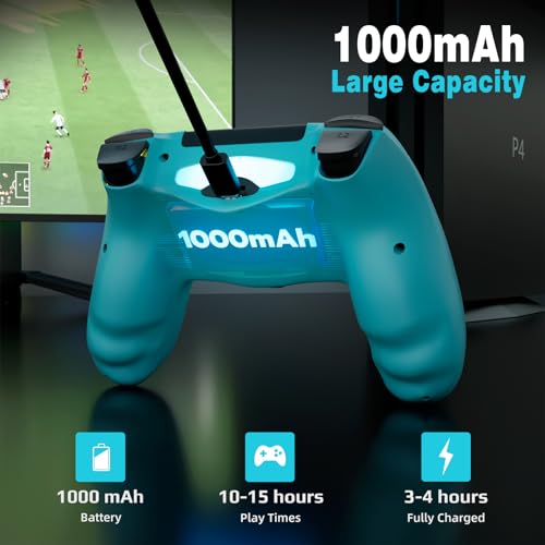 Image of CHENGDAO 2 Pack for PS4 Controller, Wireless Controller for PlayStation 4 /Pro /Slim /PC, Adjustable RGB Light, 1000mAh Battery, Speaker & 3.5mm Audio Jack, White + Blue
