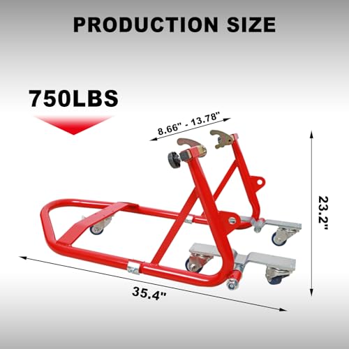 Jack Boss Motorcycle Stand Rear Combo Wheel Lift Stand, 750LBS Capacity Swingarm Paddock Stand for Sport, with 360 Swivel Caster Red by Jack Boss - Image 2