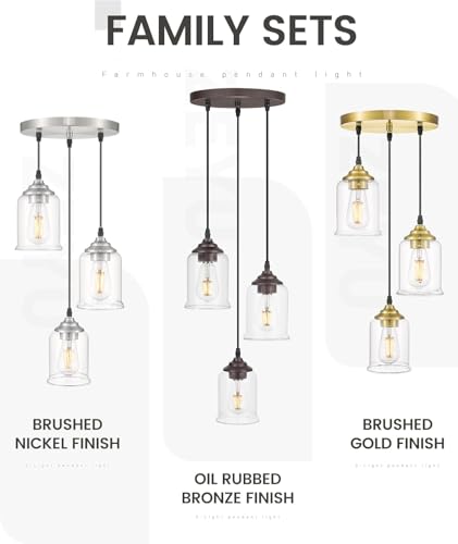 Image of zeyu 3-Light Cluster Pendant Light, Farmhouse Hanging Lights for Kitchen, Oil Rubbed Bronze Pendant Light Fixtures Adjustable with Clear Glass Shade, ZSL104-3 ORB