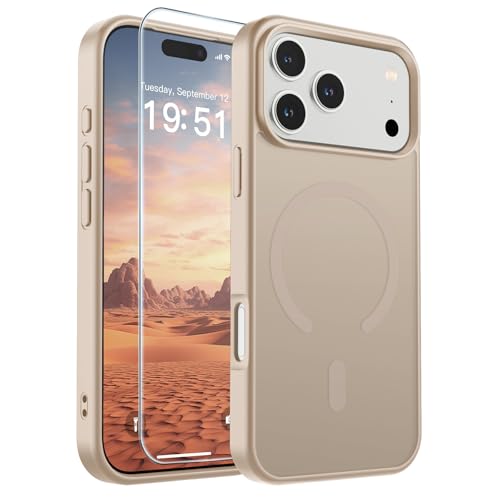 Image of SUPFINE Magnetic for iPhone 17 Pro Max Case (Compatible with MagSafe)(Military Grade Drop Protection) Translucent Matte Shockproof with Anti-Fingerprint Phone Cover,Desert Gold