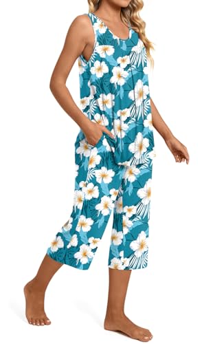 Image of TAOHUADAO Womens Summer 2 Piece Pajama Sets, Sleeveless Tops with Capri Pants, Lounge Ladies Pjs Sets with Pockets