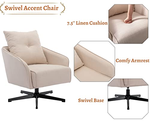 Ealson Swivel Accent Chair Comfy Barrel Upholstered Armchair With Swivel Base Modern Club Lounge Chair With Pillow Single Sofa Chair For Living Room/Bedroom, Linen Beige #TOP3