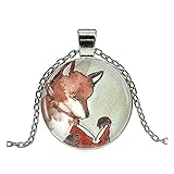 En caja de regalo Collar de zorro con diseño de criatura, zorro de lectura, libros, cuentos de hadas, bibliófilos, moda hecha a mano