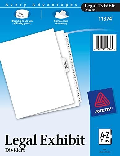 Avery-Style Premium Collated Legal Index Exhibit Dividers, A-Z and Table of Contents, Side-Tab, 8.5 x 11-Inches, 1 Set (11374)