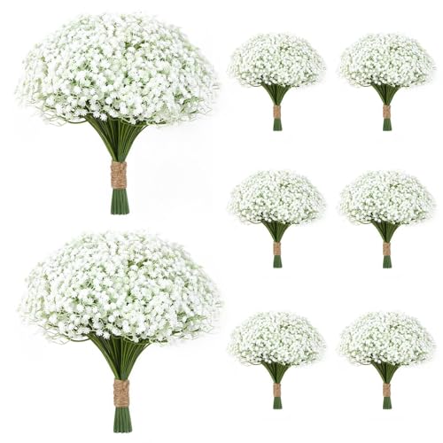 LarkAsh 150 Pcs Babys Breath Artificial Flowers White Baby Breath Flowers Artificial BulkReal Touch Faux Flowers Gypsophila for Wedding Party Bouquet Floral Arrangement Home Decor (150)