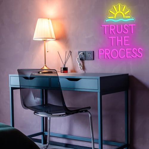 Image of Trust The Process Neon Sign for Wall Decor Motivational Neon Light Sign for Classroom Gym Bedroom Office Inspirational Quote LED Light Signs for Wedding Party Birthday Gift