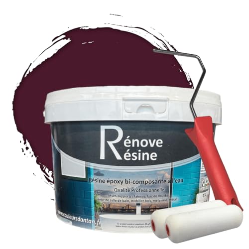 COULEURS D ANTAN Peinture Résine multisupport Intérieur pour Faïence, Carrelage, Douche, Baignoire 5m² - RAL 4007 Violet pourpre + Kit d'application OFFERT