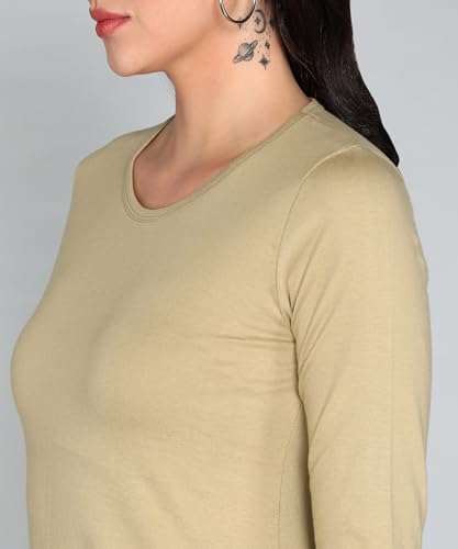 Image of FLEXIMAA Women's Cotton Plain Round Neck 3 /4 Sleeve Long Top