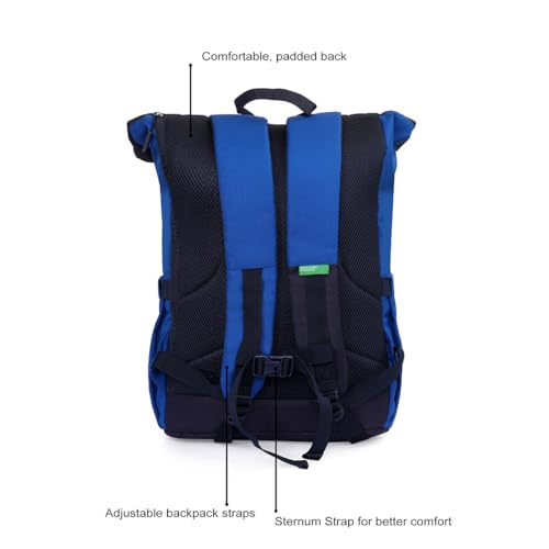 Image of United Colors of Benetton Grand Slam 30L Roll-Top Backpack, Fits 14-inch Laptop, Secure Buckle Closure, for Travel & Gym, with 1-Year Warranty