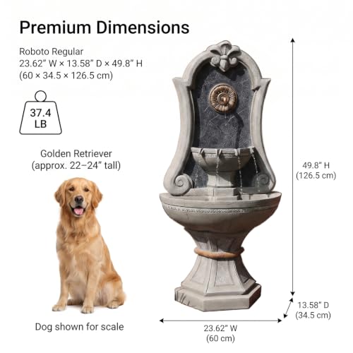 Image of Bumilgar 49.8 inch Outdoor European Resin Wall Fountain with LED Lights, Sunflower Spout & Gold Trim Fountain Freestanding, Cascading Light Gray Scroll Arch Waterfall Feature for Patio