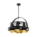 EGLO Lámpara colgante Backbarrow, 7 focos, industrial, vintage, retro, de acero en negro, dorado, lámpara de mesa de comedor, lámpara colgante con casquillo E27