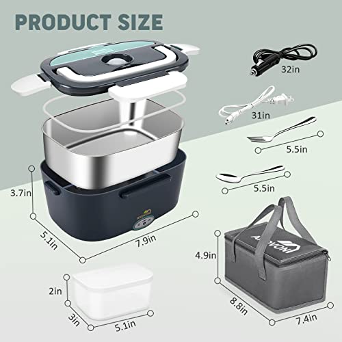 Andvon Electric Lunch Box 60W Food Heater 3-In-1 Portable Food Warmer Lunch Box For Car & Home,1.5L Heated Lunch Boxes For Adults, Lunch Heating Microwave For Truckers,With Carry Bag #TOP3