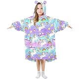 Mnsruu Manta con capucha para niños, unicornio, arcoíris, estrellas, de gran tamaño, cálida, de forro polar, sudadera de felpa para niñas y niños, Estrellas arcoíris de unicornio, 3-6 años