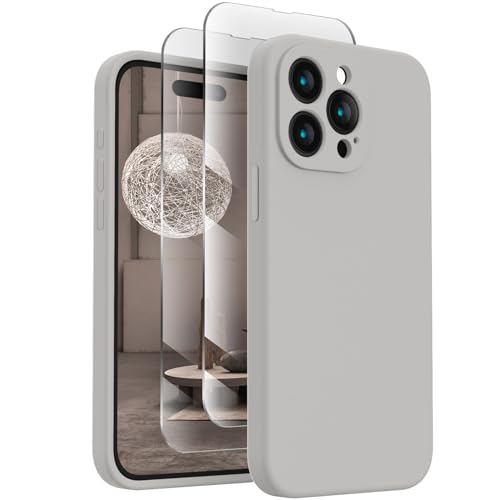 Image of FireNova Designed for iPhone 15 Pro Max Case, Silicone Upgraded [Camera Protection] Phone Case, Soft Anti-Scratch Microfiber Lining Inside, 6.7 inch, Natural Titanium