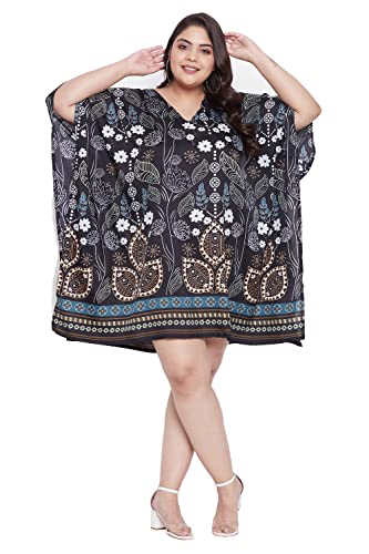 Image of Oussum Short Caftans for Women Plus Size Kaftan Tunic Tops Polyester Summer Beach Clothing Mini Cover Ups Dress for Ladies