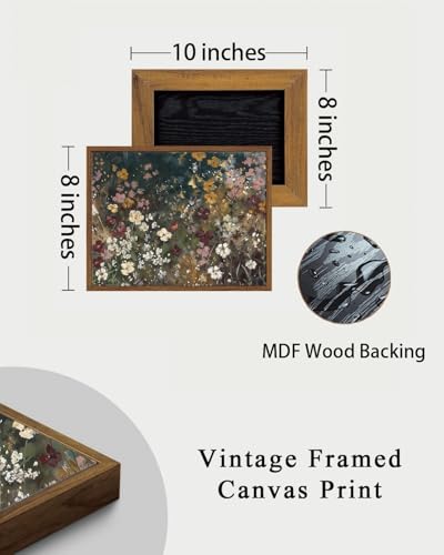 Image of KISSFOX Vintage Framed Wall Art Decor Moody Wildflower Pictures Wall Decor Rustic Floral Canvas Art Prints Natural Modern Farmhouse Paintings Artwork For Bedroom Living Room