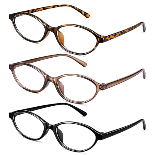 JATEBI 3 Pairs Blue Light Glasses for Women Retro Oval Lightweight Eyewear