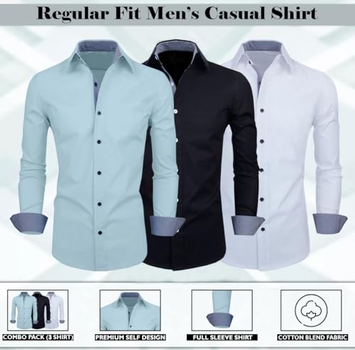 Image of Zombom Men's Combo Regular Fit Cotton Blend Full Sleeve Casual Shirts Pack of 3
