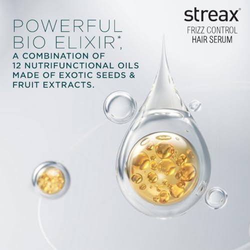 Image of Streax Frizz Control Hair Serum for Dry Frizzy Hair- 200 ml, 72hrs Frizz Free Hair, For Women & Men, With Bio - Elixir, 84% Frizz Reduction & 11X smoothness
