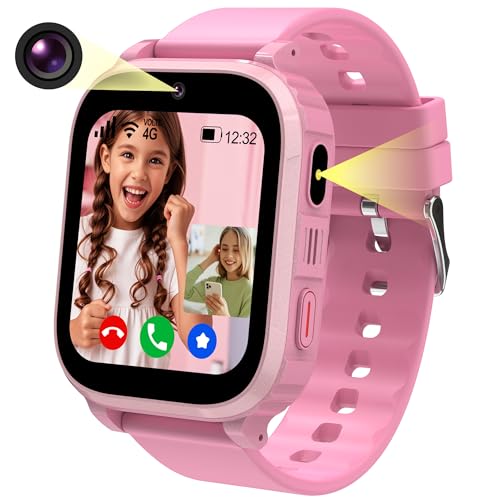 Reloj Inteligente Niño 4G, Reloj GPS Niños Localizador y Llamadas, Smartwatch Niños con Tarjeta SIM Videollamada SOS Chat SMS Juego Cámara Despertador IP68 Modo Clase, Regalo Niña Niño