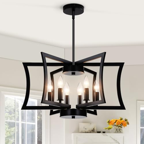SIBRILLE 22.84" Black Metal Pendant Light, 6-Light Dining Room Light