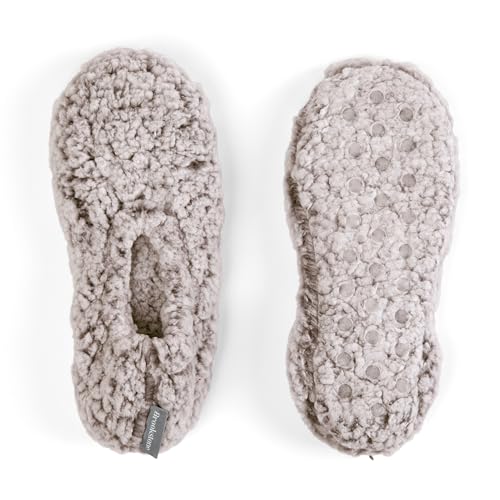 Image of Brookstone Plush Footies - Memory Foam Slippers with Ultra-Soft Sherpa, Non-Skid Sole, One-Size-Fits-Most, Machine Washable for Women, Stocking Stuffers and Christmas Gifts