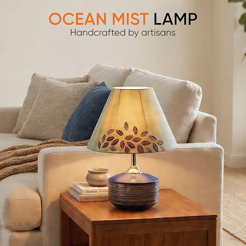 Image of AAKRITI ART CREATIONS Terracotta Table Lamp for Study Room, Bedroom & Living Room Decoration | Floral Floral Garden Bedside Lamp with Cotton Fabric Shade | Aesthetic Night Lamp