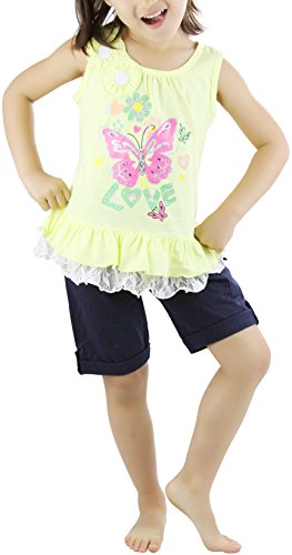 Image of ToBeInStyle Girl's Two Piece Summer Set Cute Tee Top and Matching Shorts Adorable Outfit