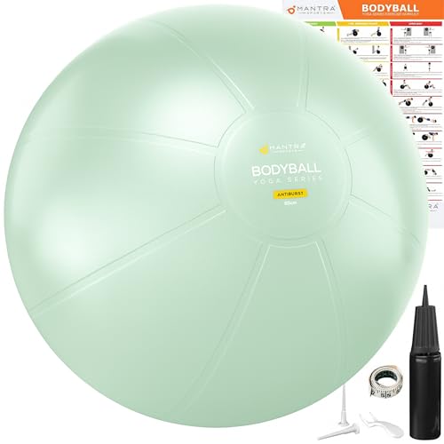 MANTRA SPORTS Gymnastikball – Sitzball, Pilates Ball für Büro & Rückentraining, Balance Ball für Schwangerschaft & Yoga, Anti-Burst mit Pumpe, Minzgrün - 65cm
