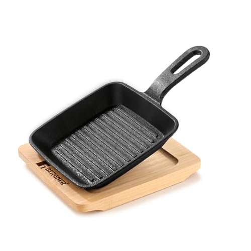 BERGNER Cook & Share 13cm Griddle Pan/Mini Grill Pan, Pre-Seasoned Cast Iron, for Tikkas/Kebabs/French Toast/Sandwiches/Babeque, with Wooden Tray, Less Oil Cooking, Induction and Gas Stove Ready (B0CV5RL9BZ) Amazon Price History, Amazon Price Tracker