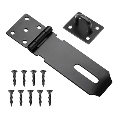 1 Piece Heavy-Duty Shed Lock Buckle,Stainless Steel Padlock Hasp and Staple Heavy Duty Shed Lock Hasp 4 Inch Shed Door Latch for Doors, Windows, cabinets, pet Cages, lockers Etc(Black)