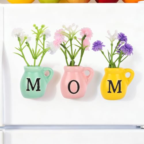 3 imanes mini jarrón para refrigerador con flores artificiales miniatura 2