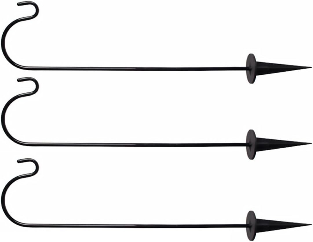 3pcs Iron Outdoor Garden Hooks for Hanging Lights and Plant Baskets, Yard Ground Inserting Shepherd Hooks for Patio and Lawn Décor