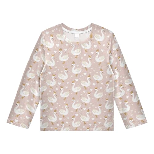 White Swan Pattern Boys Rash Guard Swim Shirts Long Sleeve UPF 50+ Quick Dry Sun Protection Shirt Swimwear Surf Tops for Toddler Kid Fishing Swimming Outdoor 11-12T Multicolor