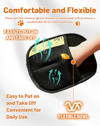Image of 2PCS Hair Removal Glove, Pet Hair Removal Tool, Reusable Removal Tool for Couch, Furniture, Carpet, Car Seat, Cat Grooming Tools