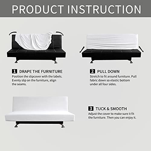 Image of Easy-Going Stretch Medium Futon Slipcover Armless Futon Cover Snow White | Sofa Bed Furniture Protector Without Armrests with Elastic Bottom for Kids, Soft Jacquard Machine Washable