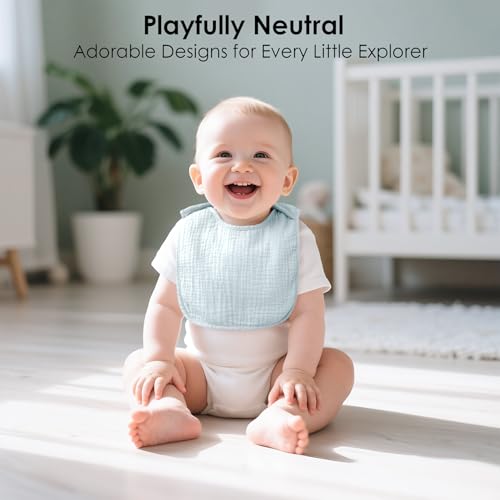 Muslin Baby Bibs for Boys Girls, 8-Pack Soft Cotton Adjustable Drool Bibs Set for Toddler,Newborn,Infant 0-24 Months (Blue)4