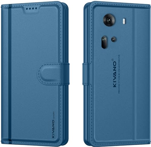 Image of KIVANO LUXE Compatible for Oppo Reno 11 5G Luxury Handmade Leather Magnetic Flip Folio Case | Card Holder & Kickstand | Slim Protective Cover | Unisex - Blue